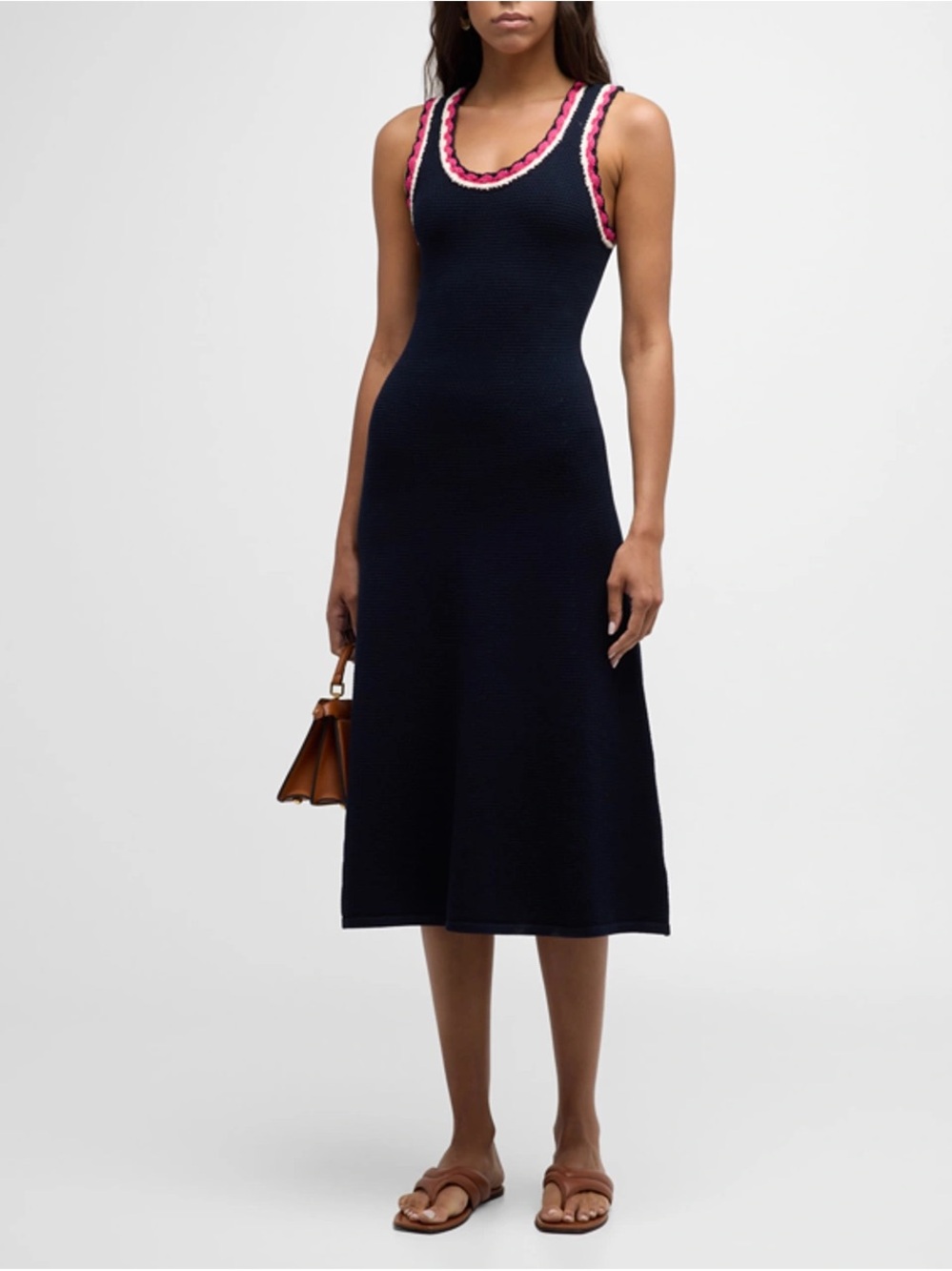 Veronica Beard Ashlan Knit Midi Dress Navy Pink Size Small